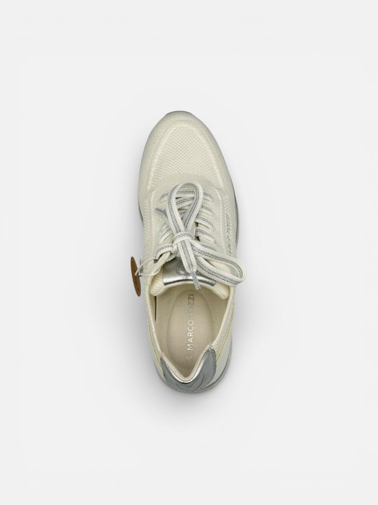 Pantofi Sport Marco Tozzi din Textil Elasticizat cu Detalii Argintii - Alb